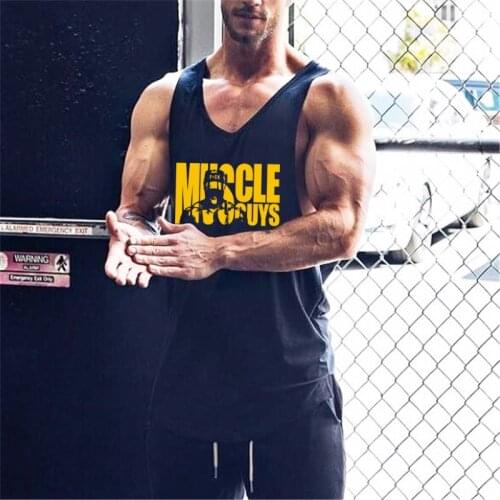 Muscleguys Brand Gyms tank top men Fitness Shirts Cotton Circular hem vest Workout clothing Bodybuilding Stringer Tanktop