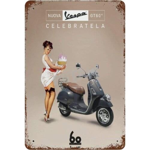 Vespa Electric Car 60S Sexy Beauty Art Tin Signs vintage displate retro metal plaques Iron Painting Poster