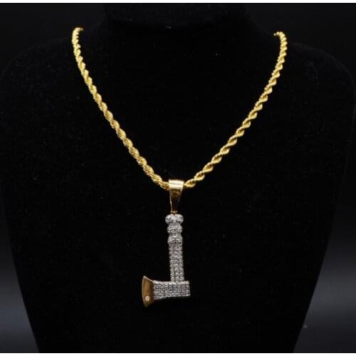 Axe-shaped hip-hop pendant with European and American personalities, two-tone Zircon inlaid with mens street hipster accessorie