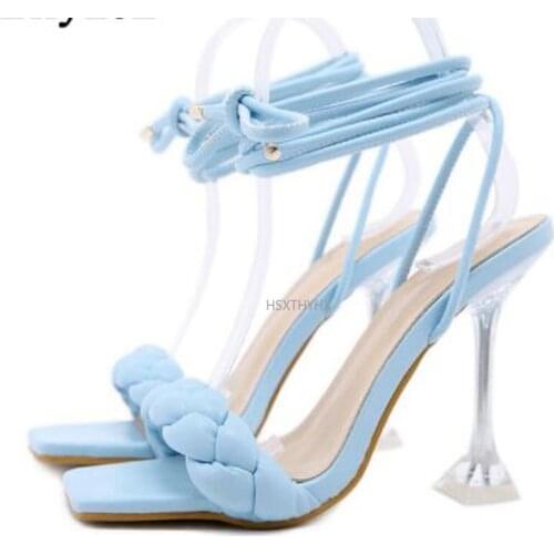 2021 New Summer Fashion Design Weave Women Sandals Transparent Strange High heels Ladies Sandals Open Toe Shoes heels for women