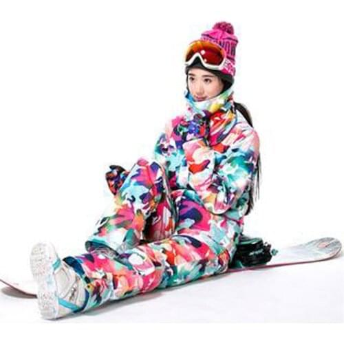 Womens Snowboarding Suit Sets Outdoor Sports Skiing Clothing Waterproof Windproof Winter Wear Jackets and Pants Camouflage Girl