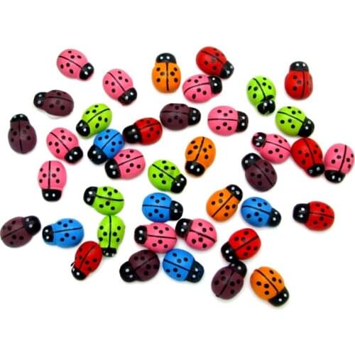 100pcs Mixed 13x9mm Wooden Multicolor Ladybug Decoration Craft Cabochon Flatback Scrapbooking For Cardmaking DIY Accessories
