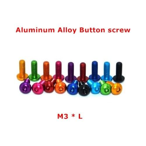 20pcs Aluminum button screw M3 coulorful anodized aluminum Hex Socket Button Head cap Screw Bolt M3*5/6/8/10/12/14/16mm