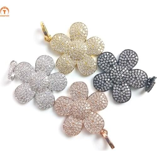5pcs Flower Pendant Necklaces For Women Jewelry Cubic Zircon Gold Silver Flower Charm Zircon Pave Mega Floral Pendant Findings