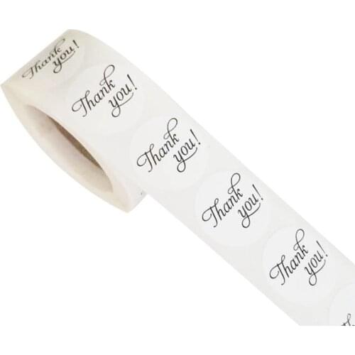 5000pcs/pack Round Seal Sticker black lettering white background heart label with"thank you"Holiday decoration