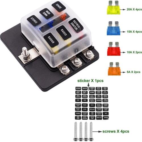 12V 24V Blade Fuse Box Holder 6 Ways Modified Fuse Box Terminal Block with LED Warning Light for Car Boat Marine Trike