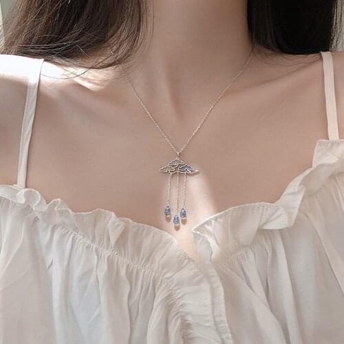 Bohemia 925 Sterling Silver Crystal Water Drop Clouds Charm Pendant Elegant Necklace For Women choker collares Jewelry dz291