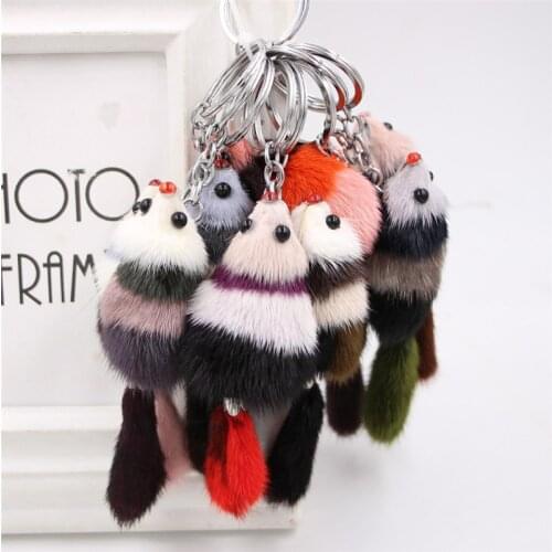5pcs Fluffy Bow Fox Key Chains Pendant Natural Real Mink Fur Cute Keychain Pom Pom Car Keyring Women Bags Backpack Accessories