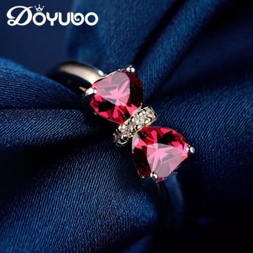 DOYUBO Elegant 925 Sterling Silver Wedding Ring With Bowknot Cubic Zircon For Women Pure Silver Engagement Ring Jewelry VB077