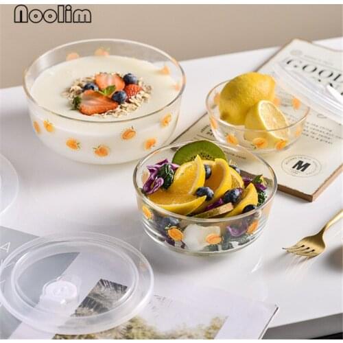 European Transparent Glass Rice Salad Dessert Bowl Vegetable Fruit Dishes Heat Insulated Instant Noodle Bowl Kitchen Tableware