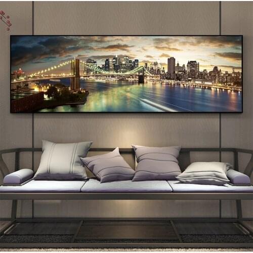 Night View of Bridge Landscape Canvas Paintings On the Wall Art Posters And Prints Modern City Canvas Picture for Living Room