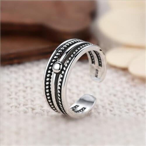 Hotsale Vintage Thai Silver Twist Distressed Woven Open Rings for Women Fashion Wide Rings Gifts Female Anillos Mujer SR306