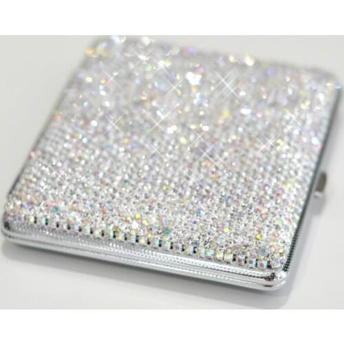 Inlaid Rhinestones Ciggarettes Case Luxury Sparkling Double-side Diamond Cigarette Holder Portable Stainless Steel Smoking Case