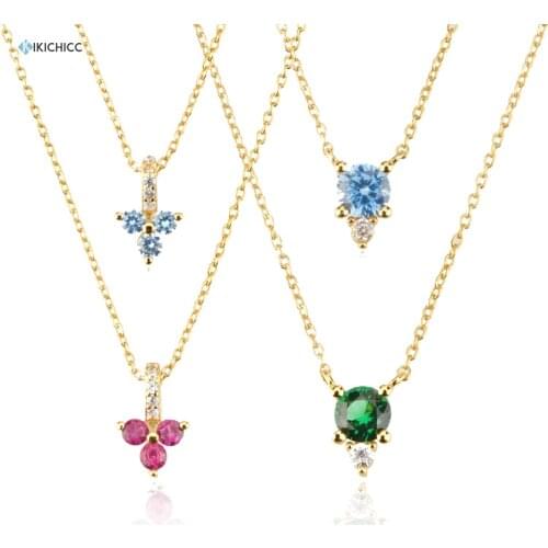 KIKICHICC 925 Sterling Silver Gold Three Blue Rose Red Zircon CZ Charm Luxury Jewelry Women Long Chain Wedding Luxury Jewels
