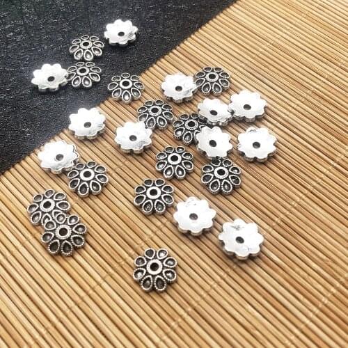 20Pcs Bead End Caps Findings Eight Flower Silver Color 11x11x2.5mm, Charms for Jewelry Making, Handmade DIY Bracelet Accessories