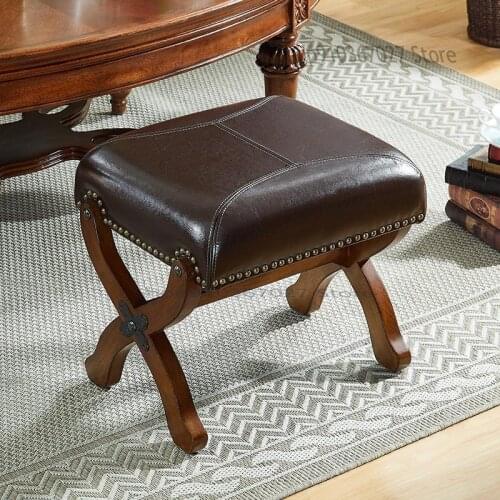 American Leather Sand Stool Footrest Solid Wood Step Stool Collapsed Bedroom Cloakroom Stool Shoe Changing Stool