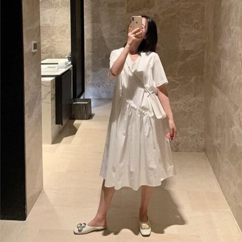 Summer White Cotton Maternity Straight Dress Korean Fashion Loose Clothes for Pregnant Women Pregnancy Casual Clothing Dress