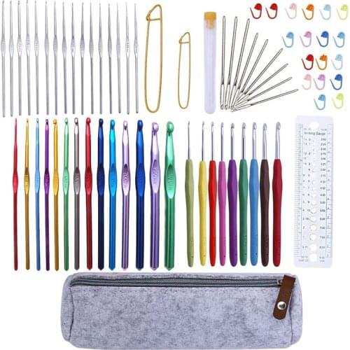 LMDZ 72 Pcs Crochet Hooks Set Knitting Needles Crochet Needle Large Eye Blunt Needles Marking Clips Weave Craft Accessories