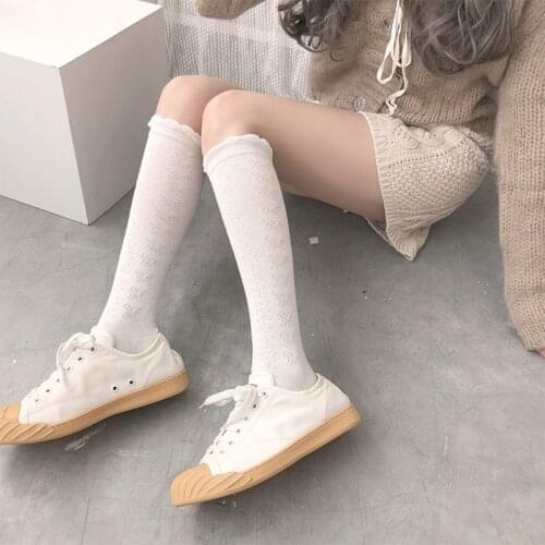 Sweet Butterfly Long Stockings Women Lolita White High Knee Socks Woman Cotton Stockings Leg Girls Dress Calcetine Medias