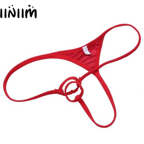 Men Sexy Sissy Lingerie Patent Leather Elastic Low-waisted G-string with Penis Hole Loop Bikini Briefs Erotic Underwear Thongs