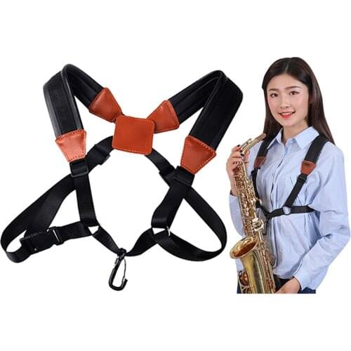 Adult Child Soft Sax Strap Leather Double Shoulder Saxophone Straps & Steel Hook