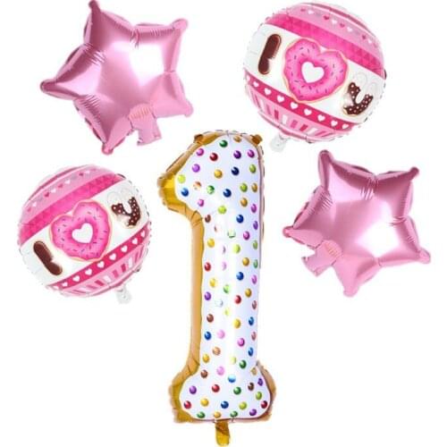 Cake Donut Foil Balloon One Print Latex Balloons Set For Kids Birthday Party Inflatable Decoration Baby Shower Air Balls Supplie