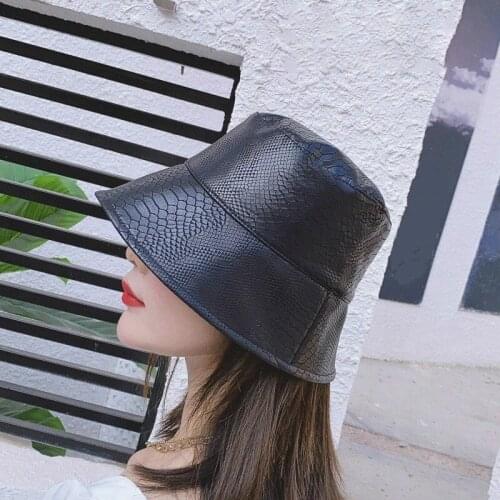 New Fashion Leather Fishing Cap Winter Casual Bucket Hat Out Sun Protection Hat Male Camping Cap for Women
