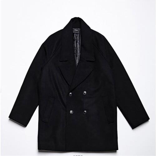 Mens new fashion trend Mens woolen overcoat Double breasted overcoat contracted autumn and winter coat