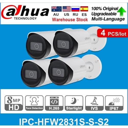 Dahua Original IPC-HFW2831S-S-S2 8MP Lite IR Fixed-focal Bullet Network Camera Starlight Mini Bullet 4PCS/lot free shipping