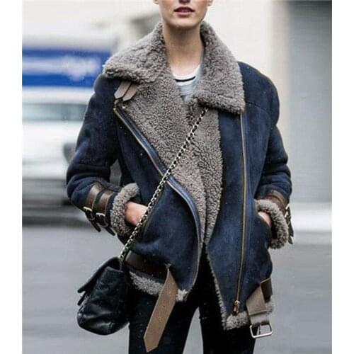 Winter Jacket Women 2019 Deerskin Cashmere Lamb Wool Coat Womens Lapel Fur Cotton Coat Grey Green Black