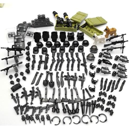 Police SWAT Weapons Accessories and With Minfigures - Policeman Custom Army Builder Military Battle Brick Compatible Major Block