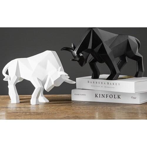 RESIN GEOMETRIC BLACK ANIMAL SCULPTURE ABSTRACT BULL STATUE OFFICE DECORATION HOME CRAFT ORNAMENT ACCESSORIES BIRTHDAY GIFT
