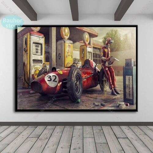 Poster and Print Vintage Car Race Classic Racing F1 Car Artwork Canvas Painting Poster Abstract Wall Picture for Room Home Decor