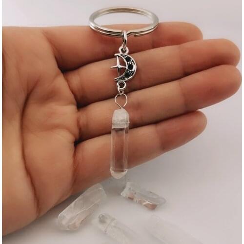 Clear Quartz Moon Key chain - Boho, Witchy, Natural Stones, Esoteric, Celestial, Alternative, Nugoth, Gothic, Romantic.star Gift