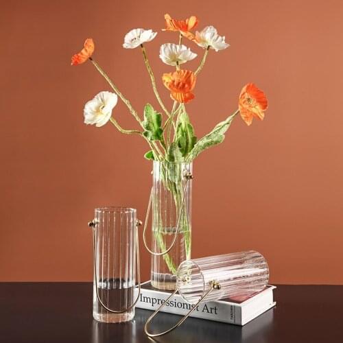 Transparent Glass Tabletop Plants Vase Hydroponic Plant Vases Vintage Flower Pot Wooden Frame Home Bonsai Decor