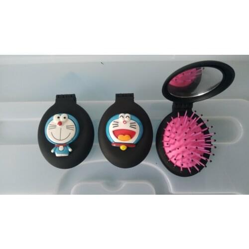 Lovely Doraemon combs Girls women Portable Mini Folding Comb Airbag Massage Oval Travel Hair brush With Mirror