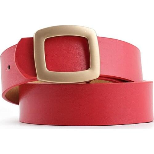 Square Gold Buckle Women Belt Wide Leather Waist Belt Ladies Female White Black RedBelts For Jeans Pants