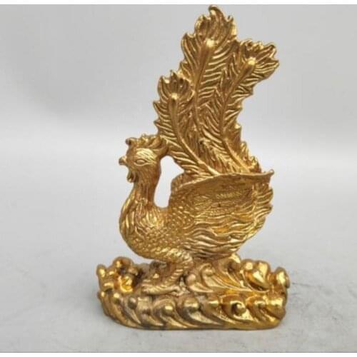 China seiko carving Pure brass phoenix small statue