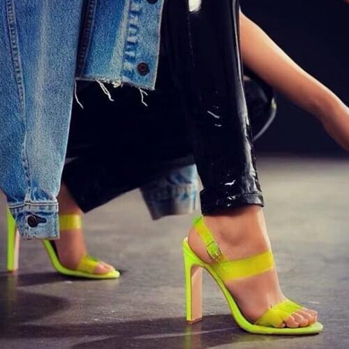 High Heels Peep Toe Transparent PVC Sandals Women Shoes Summer party Pumps Buckle Strap Sandals Mujer Fluorescence color