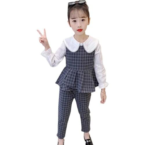 Girls School Clothes Plaid Pattern Teenage Girls Clothing Blouse + Vest + Pants Kids Girl Clothes Set Spring Autumn Kids Tracksu