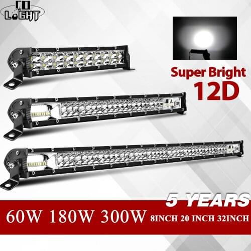 CO LIGHT 8" 20" 32" 12D Slim LED Light Bar Single Row 60W 180W 300W 4x4 Led Bar For SUV 4WD ATV Off Road LED Work Light 12V 24V