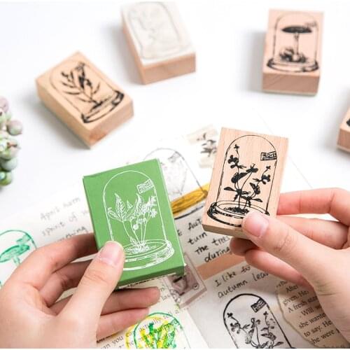 Vintage Herb Plant Specimen Wood Stamp Glass Bottle Planner Wooden Rubber Stamp Set Diy Scrapbooking Cards Decoration Embossing