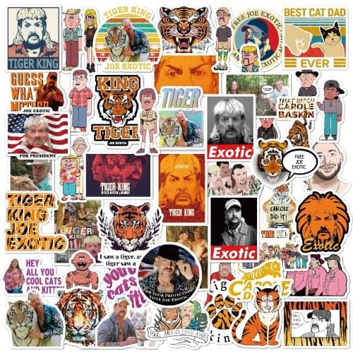 50pcs Tiger King Sickers Joe Exotic Documentary Graffiti Cartoon Anime Laptop Bicycle Guitar Skateboards Waterproof Decorative