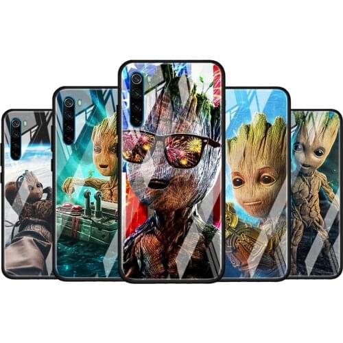 Groot Marvel Avengers for Xiaomi Redmi K40 K30 K20 Pro Plus 9C 9A 9 8A 7 Luxury Shell Tempered Glass Phone Case Cover
