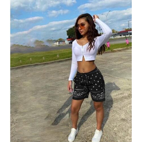 Ladies Cashew Print Stretch Pants Tight-Fitting High-Waist Hip-Hop Style Shorts Casual Loose Lace Street Hipster Shorts