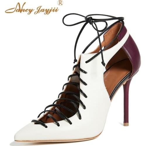 Gradiator Off White Montana Woman Pumps Super High Heels Thin Shoeslace Lace Mixed Colors Dress Party Female Ladies Shoes Mature