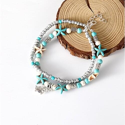 Boho Style Ankle Bracelet Bohemia Sea Turtle Starfish Charms Beach Anklet Shell For Women Handmade Leg Bracelet Jewelry