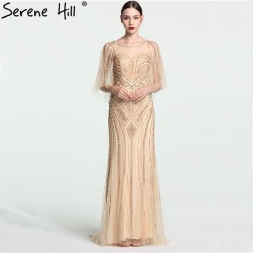 Sexy Sheer Crystal Sequins Mermaid Long Evening Dresses wit Shawl 2020 New Design Prom Dress Party Robe De Soiree BLA6144