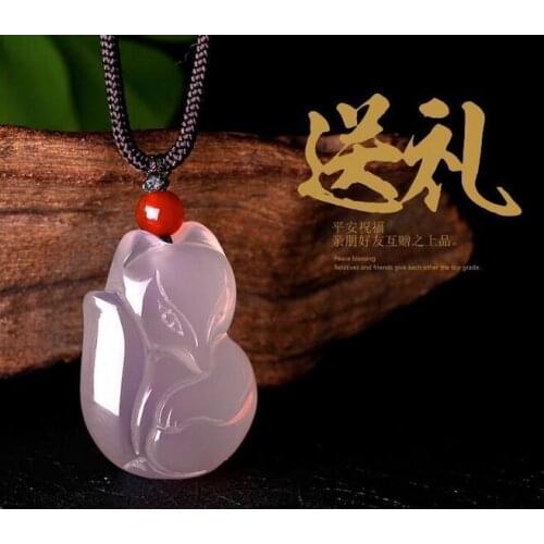 100% Natural Rose Quartz Icy Pink Crystal Jade Agate Love gem Pendant Fox + rope
