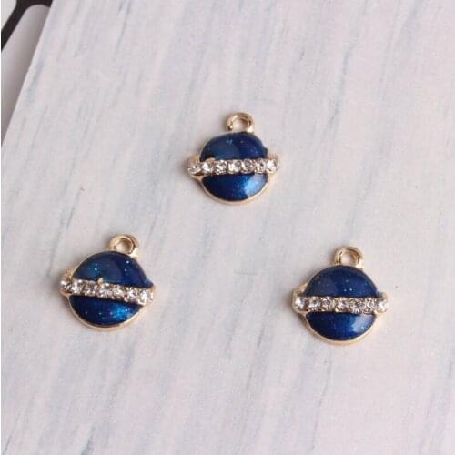 100pcs Blue Rhinestone Glitter Sate Enamel Charms 11*12mm DIY Handmade Bracelet Necklace Jewelry Accessories DIY Craft